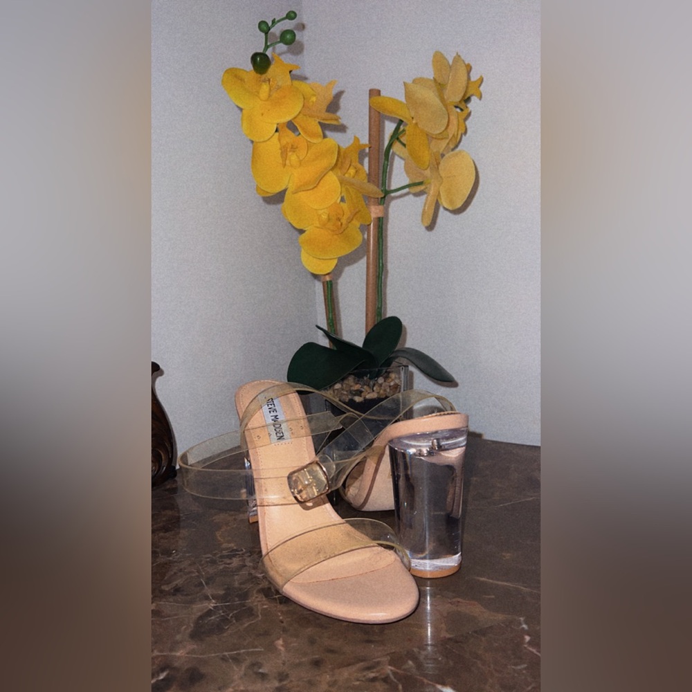 Steve Madden Transparent Strap Heels with Beige Sole
